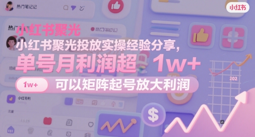 小红书聚光投放实操经验分享，单号月利润超1w+，可以矩阵起号放大利润优优云网创-专注分享网络创业项目落地实操课程 – 全网首发_高质量创业项目输出优优云网创