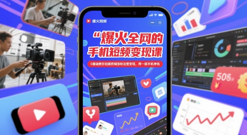 爆火全网的手机短视频变现课，0基础教你拍摄剪辑涨粉运营变现，用一部手机挣钱优优云网创-专注分享网络创业项目落地实操课程 – 全网首发_高质量创业项目输出优优云网创