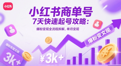 小红书商单号7天快速起号攻略：爆粉变现全流程拆解，单月变现3k+优优云网创-专注分享网络创业项目落地实操课程 – 全网首发_高质量创业项目输出优优云网创
