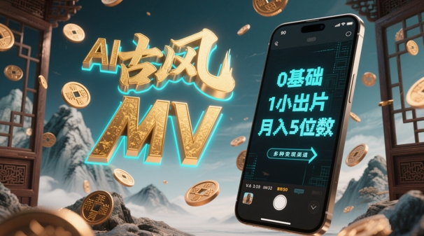 AI一键生成古风音乐MV，0剪辑基础1小时出片，多种变现渠道，一部手机月入5位数优优云网创-专注分享网络创业项目落地实操课程 – 全网首发_高质量创业项目输出优优云网创