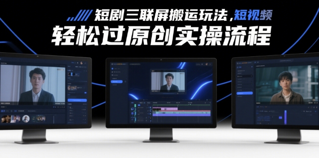 短剧三联屏搬运玩法，短剧搬运轻松过原创实操流程优优云网创-专注分享网络创业项目落地实操课程 – 全网首发_高质量创业项目输出优优云网创