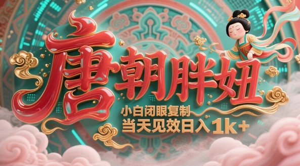 用AI克隆“唐朝胖妞”日更3条，平台疯狂推流，小白闭眼复制，当天见效，日入1k+优优云网创-专注分享网络创业项目落地实操课程 – 全网首发_高质量创业项目输出优优云网创