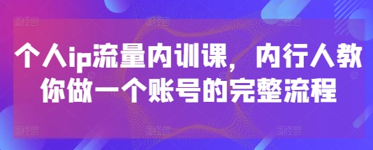 个人ip流量内训课,内行人教你做一个账号的完整流程优优云网创-专注分享网络创业项目落地实操课程 – 全网首发_高质量创业项目输出优优云网创